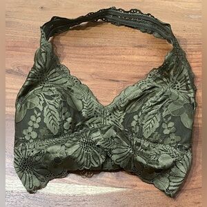 NWT Aerie Garden Party Lace Padded Halter Bralette in Olive Green - Size XS
